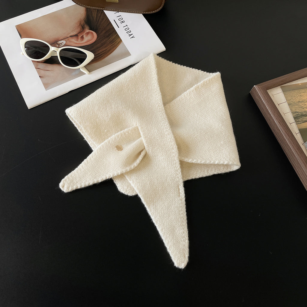 Soft Knit Keyhole Pull Through Triangle Neck Scarf - Apricot