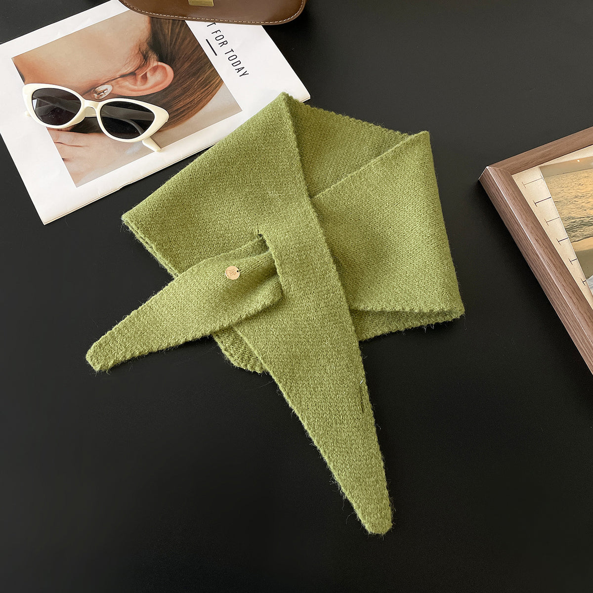 Soft Knit Keyhole Pull Through Triangle Neck Scarf - Bean_Green