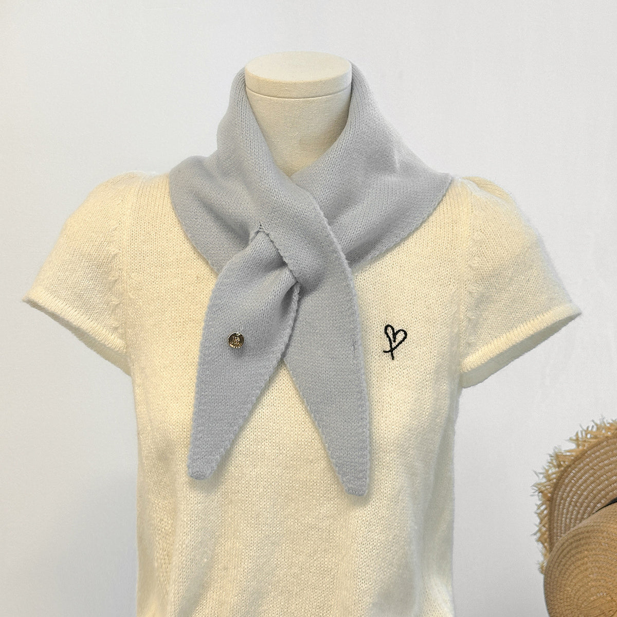 Soft Knit Keyhole Pull Through Triangle Neck Scarf - Grey - 1