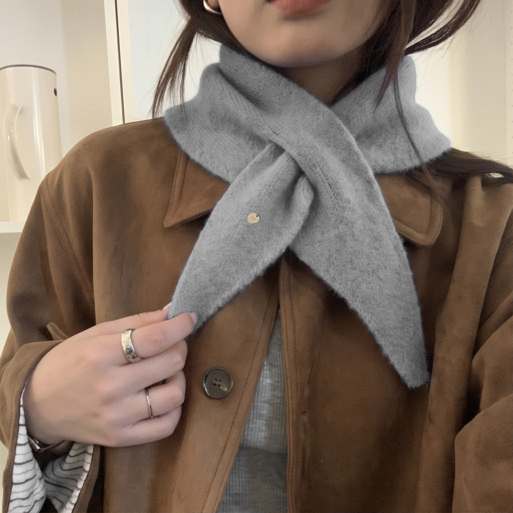 Soft Knit Keyhole Pull Through Triangle Neck Scarf - Grey - 2