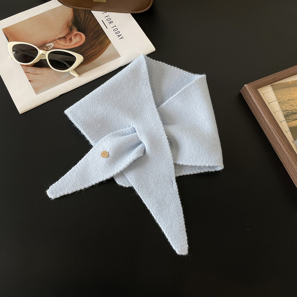 Soft Knit Keyhole Pull Through Triangle Neck Scarf - Light_Blue
