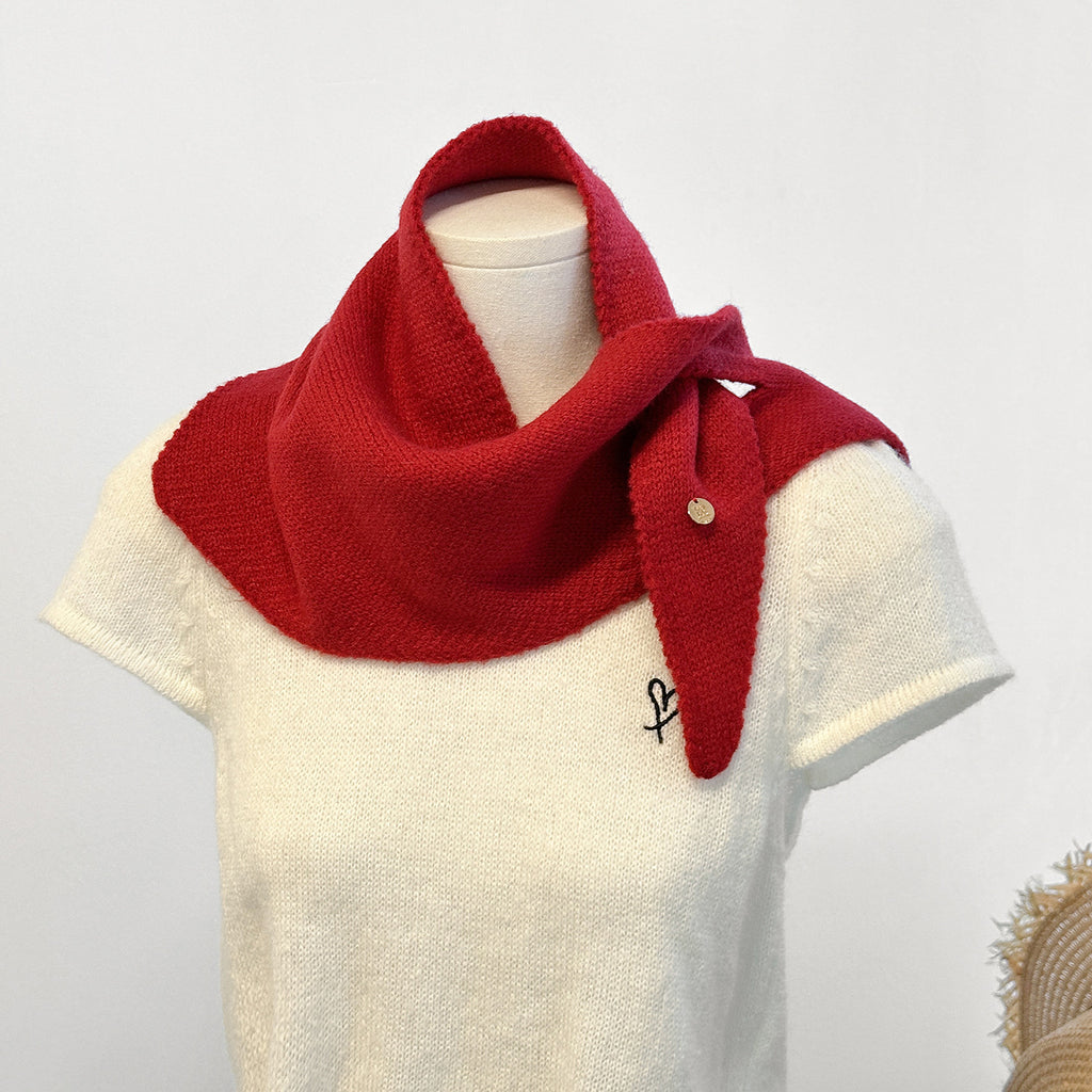 Soft Knit Keyhole Pull Through Triangle Neck Scarf - Red - 1