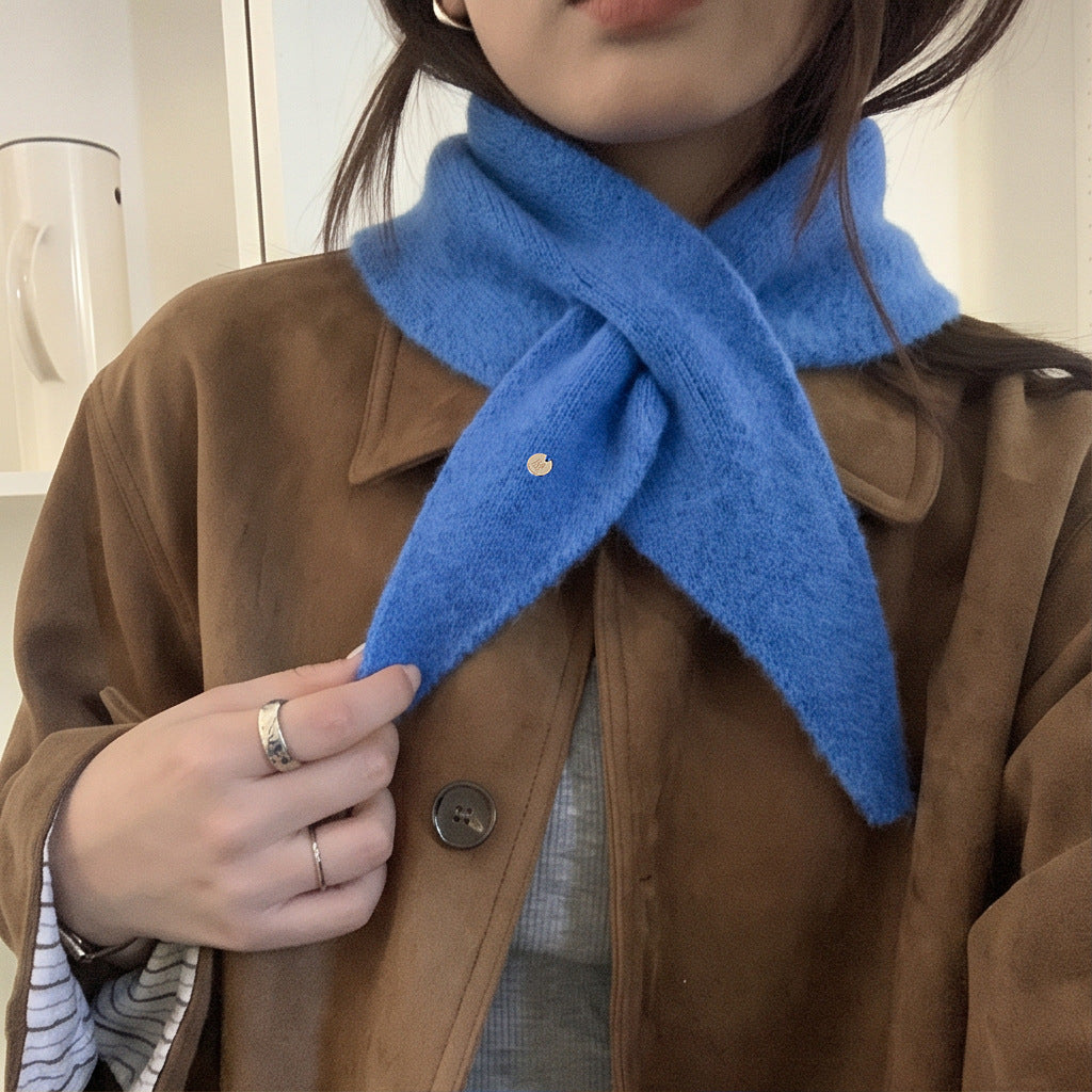 Soft Knit Keyhole Pull Through Triangle Neck Scarf - Royal_Blue