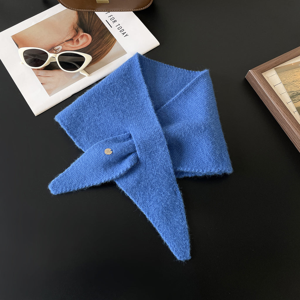 Soft Knit Keyhole Pull Through Triangle Neck Scarf - Royal_Blue - 1