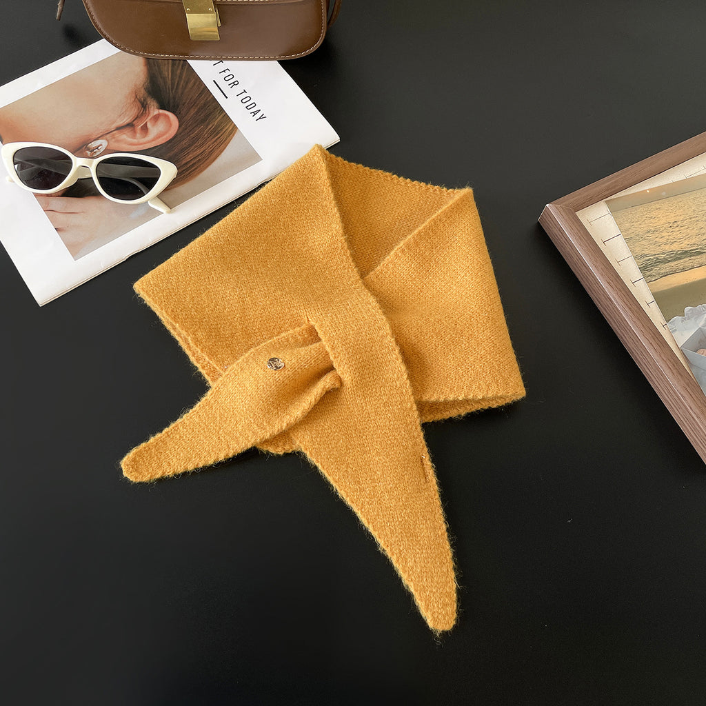 Soft Knit Keyhole Pull Through Triangle Neck Scarf - Turmeric