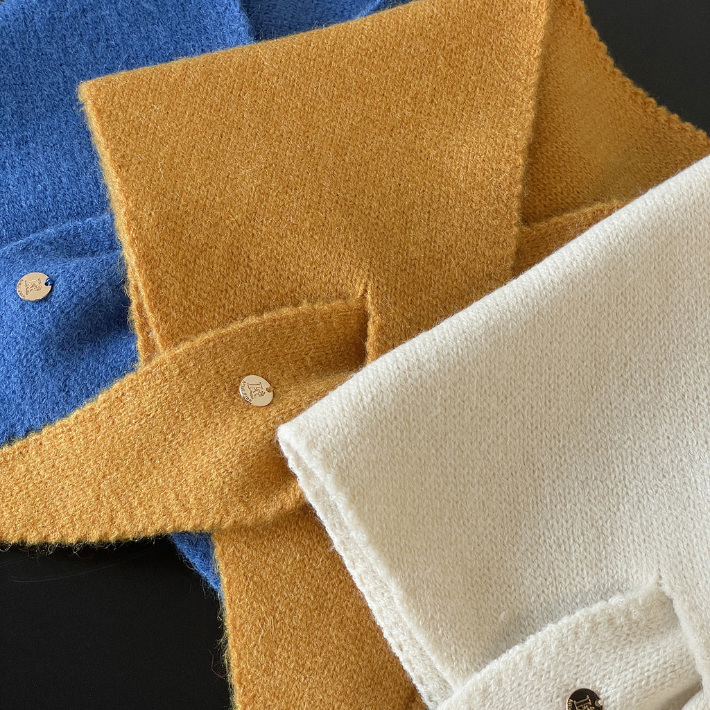 Soft Knit Keyhole Pull Through Triangle Neck Scarf - Turmeric - 1