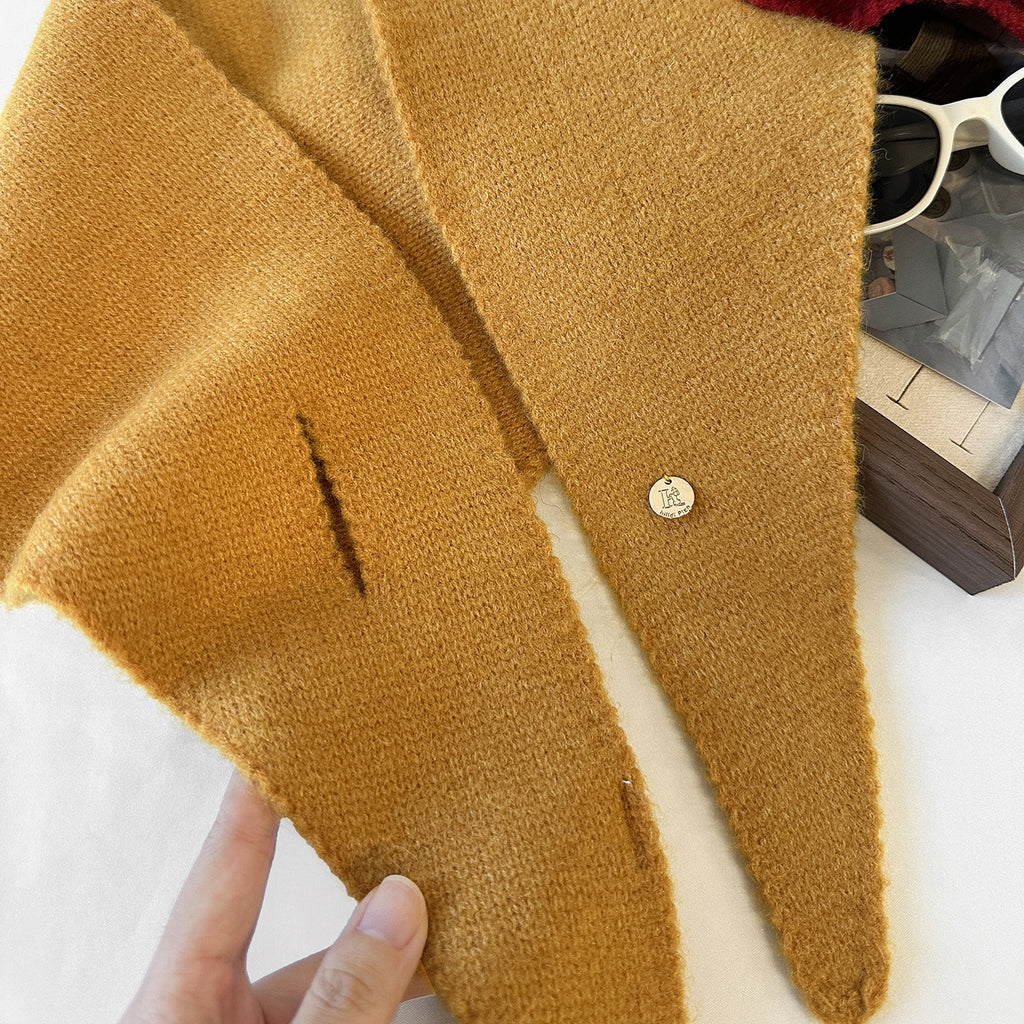Soft Knit Keyhole Pull Through Triangle Neck Scarf - Turmeric - 2