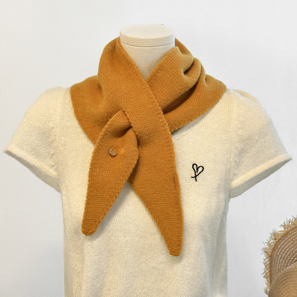 Soft Knit Keyhole Pull Through Triangle Neck Scarf - Turmeric - 3