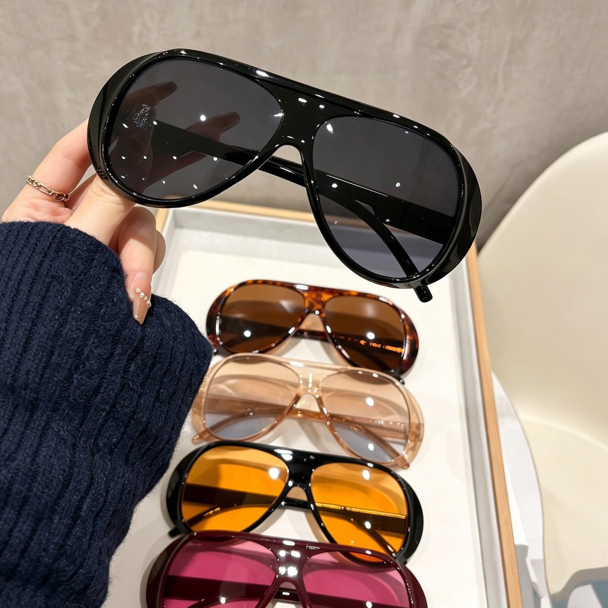 Oversized Shield Sunglasses with Teardrop Lenses