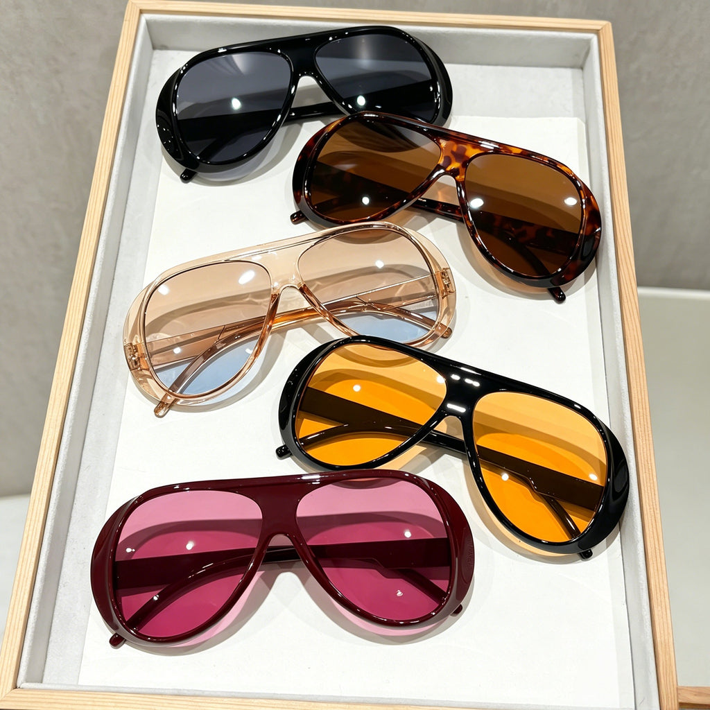 Oversized Shield Sunglasses with Teardrop Lenses - view 2