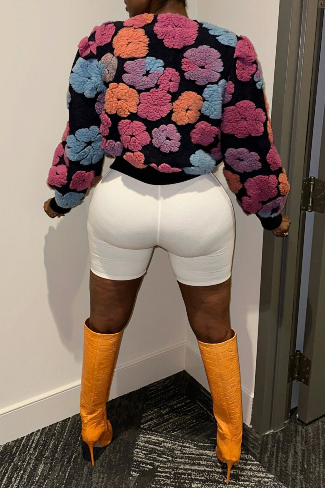 Puff Floral Applique Cropped Bomber Jacket - view 10