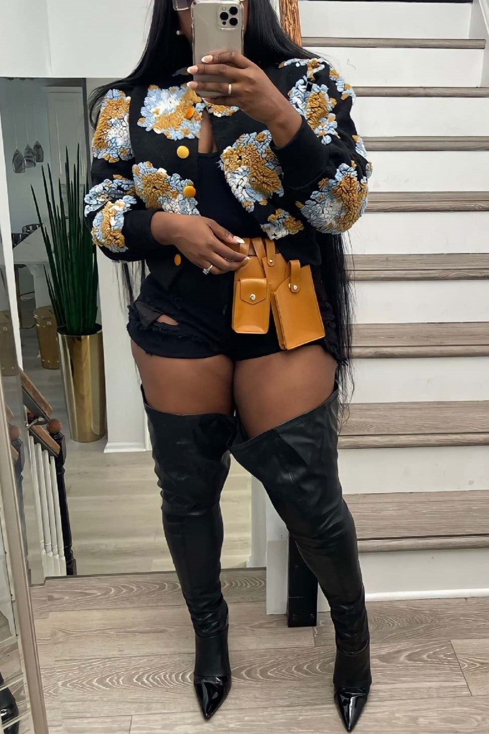 Puff Floral Applique Cropped Bomber Jacket - view 12