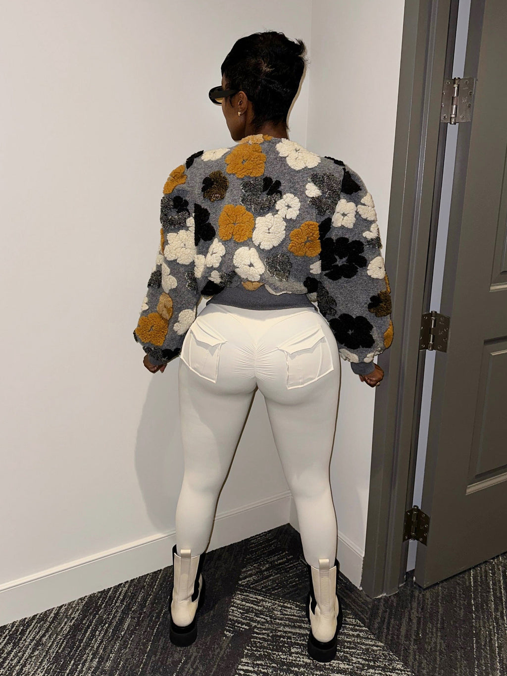 Puff Floral Applique Cropped Bomber Jacket - view 4