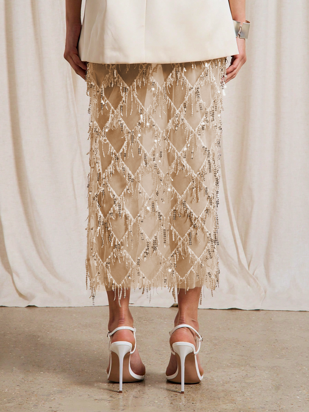 Tassel Sequin Party Skirt With Side Slit - Gold - 1