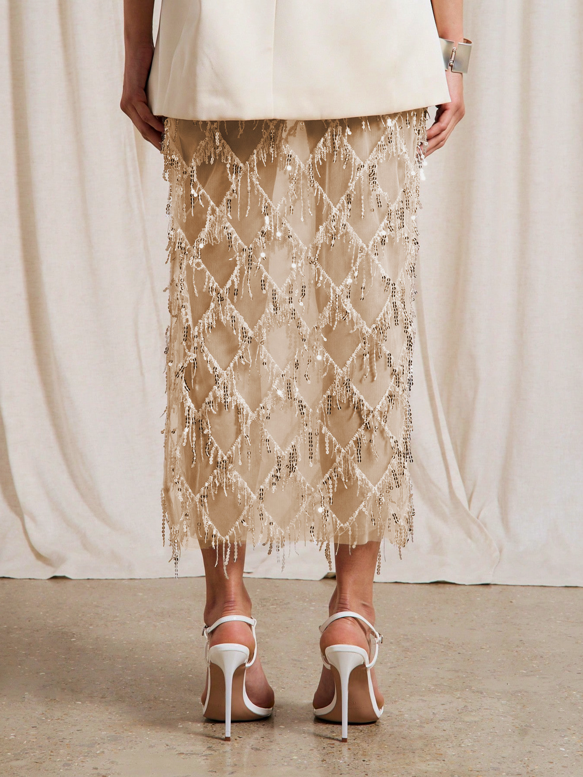 Tassel Sequin Party Skirt With Side Slit - Gold - 1