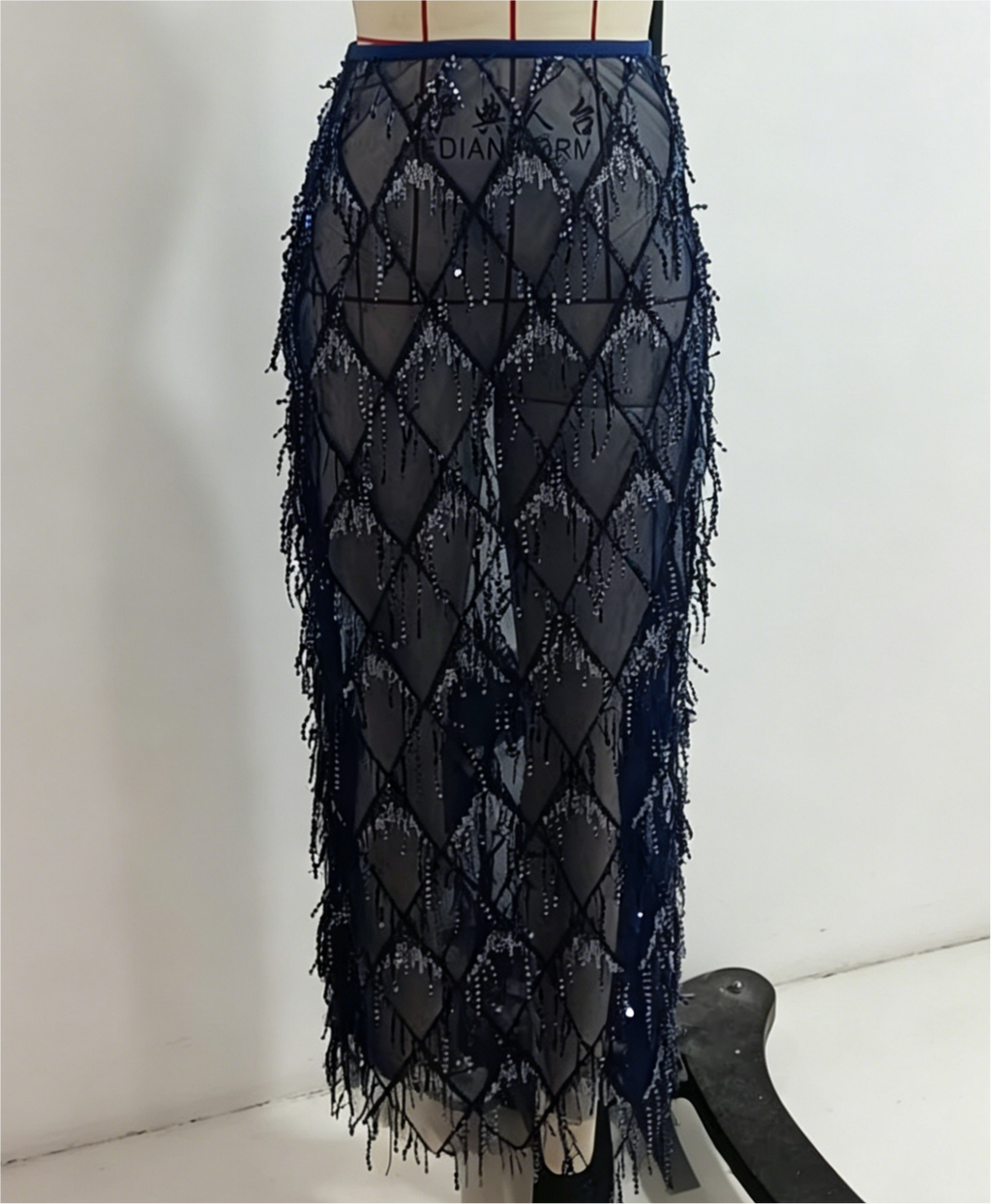Tassel Sequin Party Skirt With Side Slit - NavyBlue