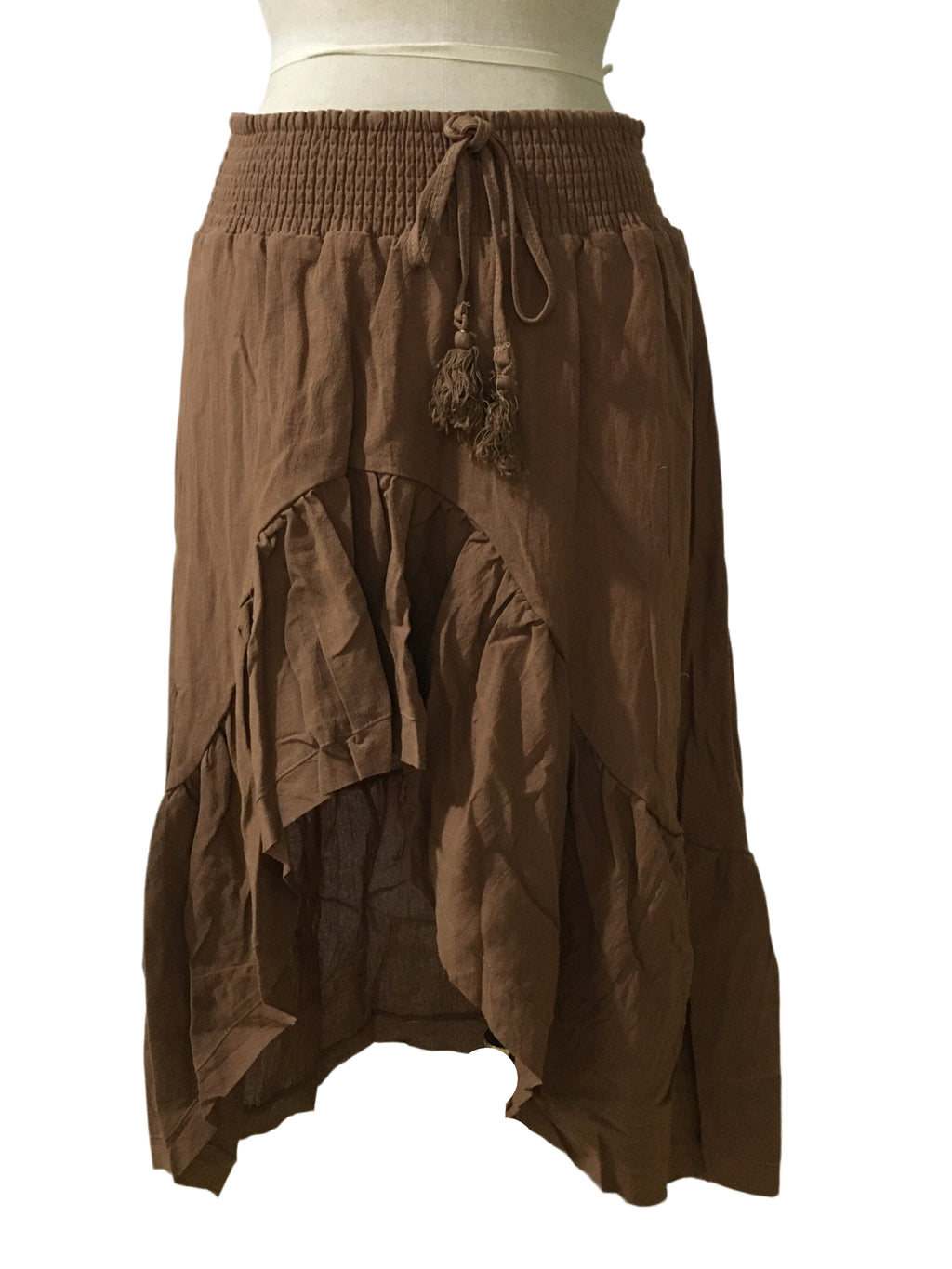 Ruffled High Low Boho Beach Maxi Skirt - Camel - 2