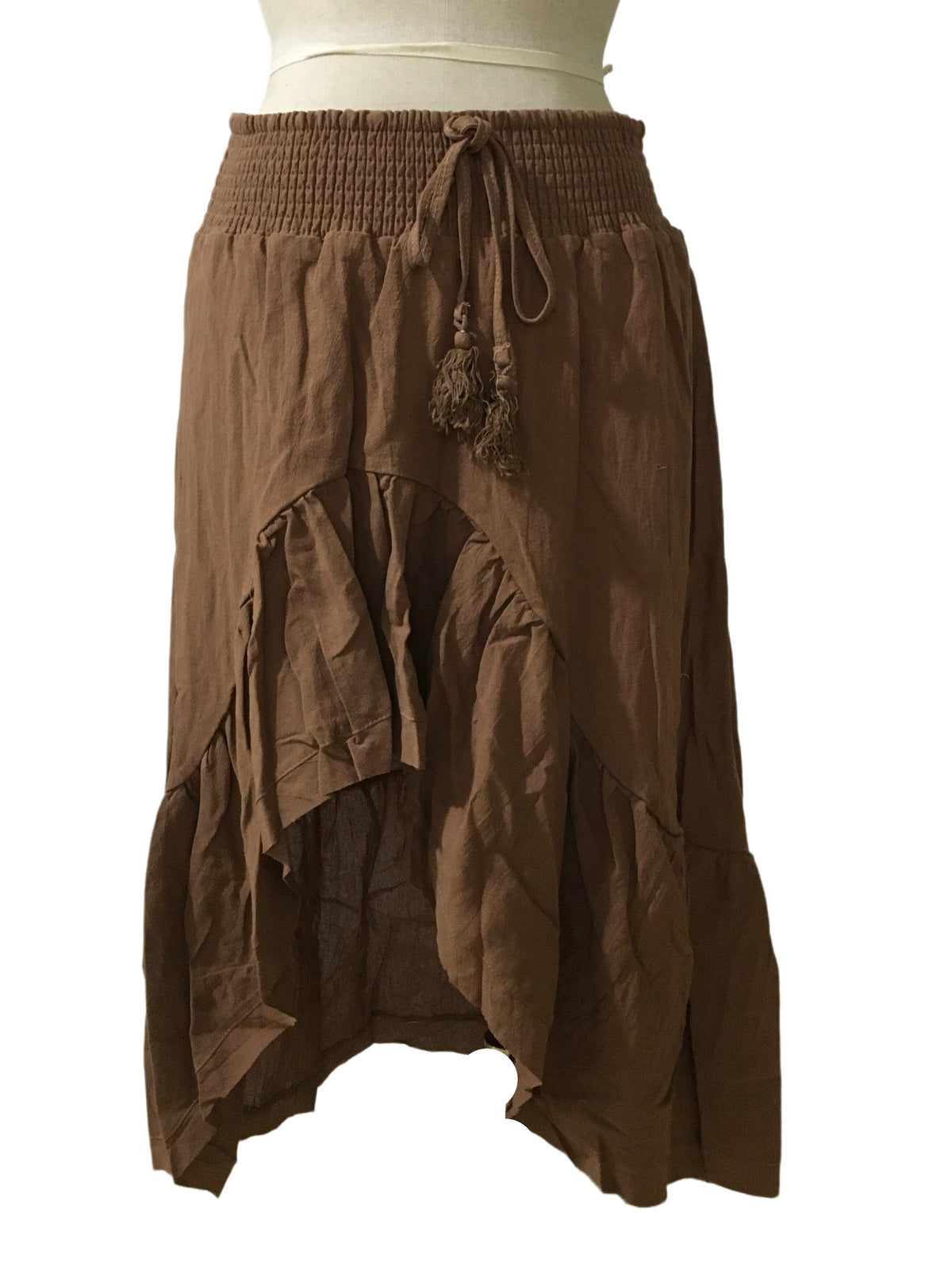 Ruffled High Low Boho Beach Maxi Skirt - Camel - 2