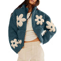 Daisy Applique Sherpa Fleece Coat - Blue