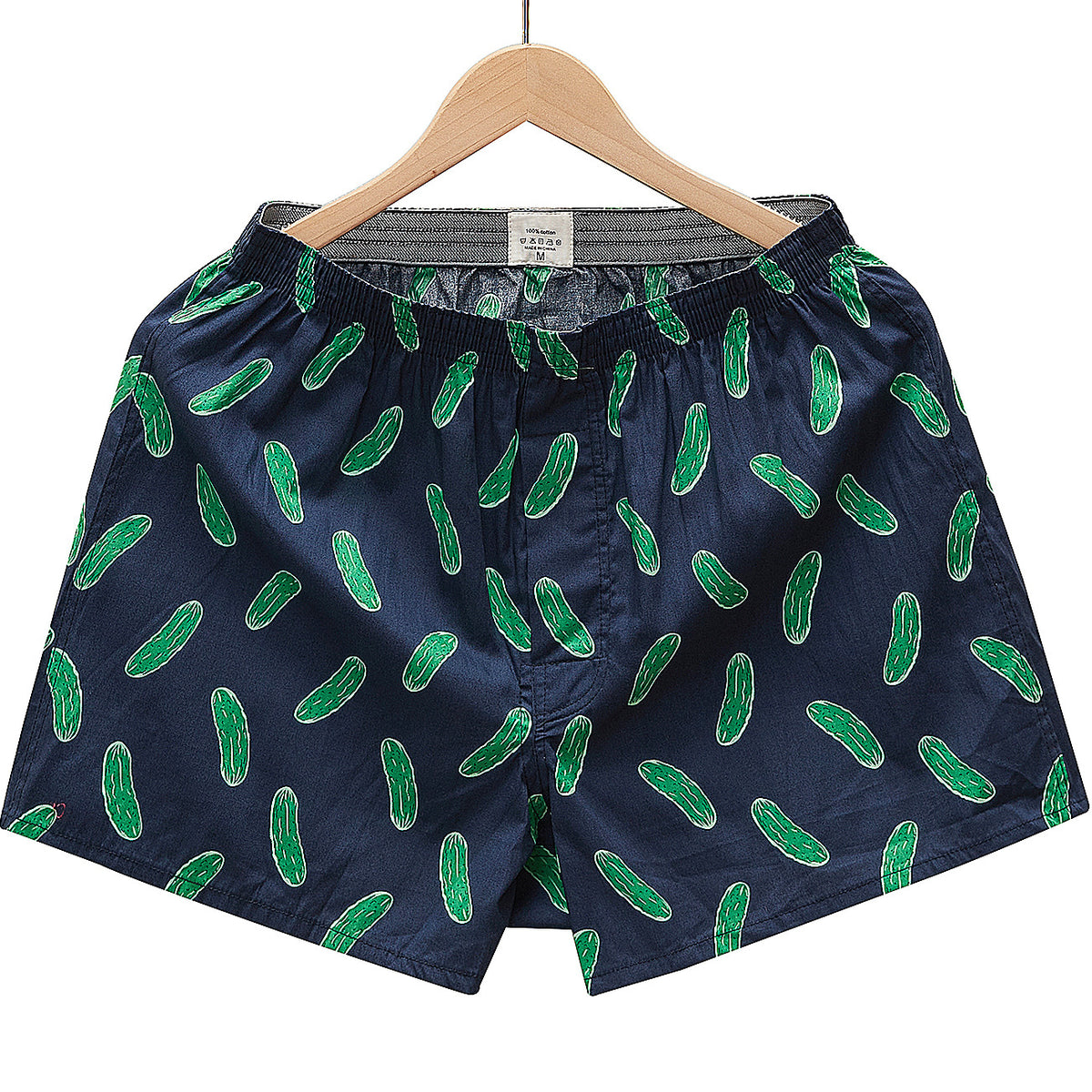 Novelty Print Satin Boxer Shorts - Cucumber
