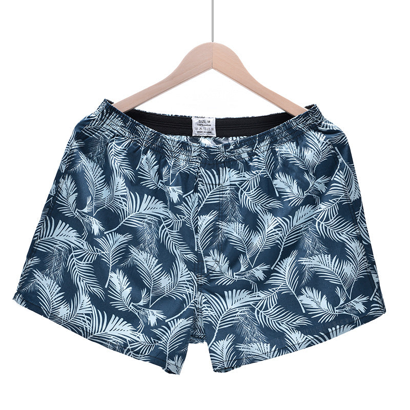 Novelty Print Satin Boxer Shorts - Leaf