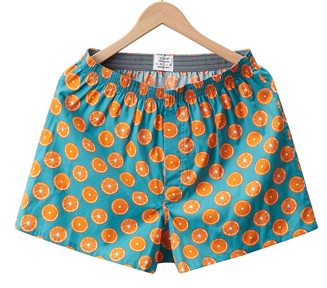 Novelty Print Satin Boxer Shorts - Orange01