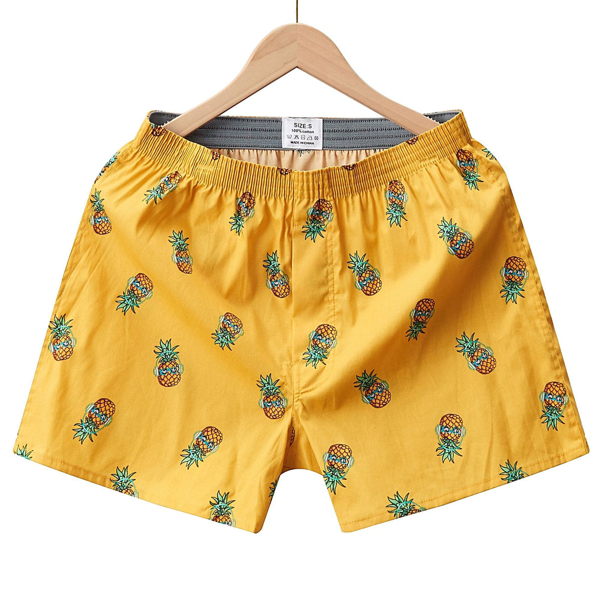 Novelty Print Satin Boxer Shorts - Pineapple