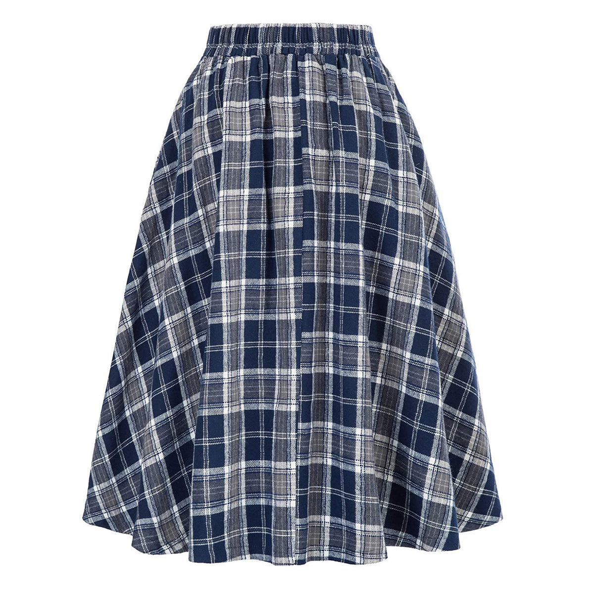 Retro Plaid High Waist Midi Skirt - Blue
