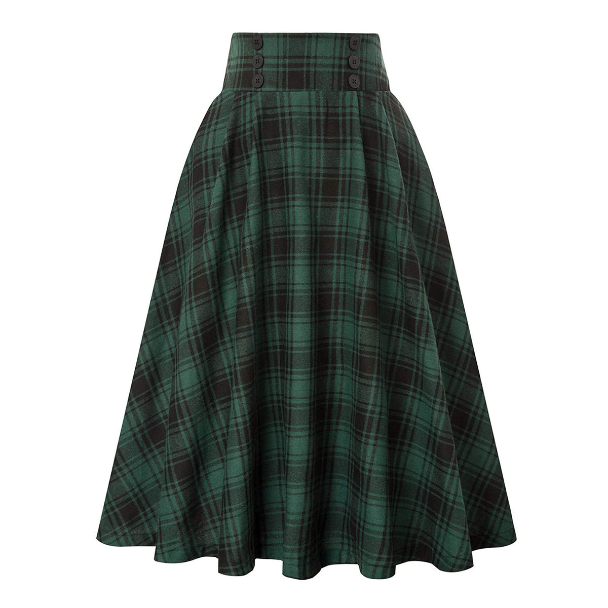 Retro Plaid High Waist Midi Skirt - Green
