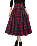 Retro Plaid High Waist Midi Skirt - Red