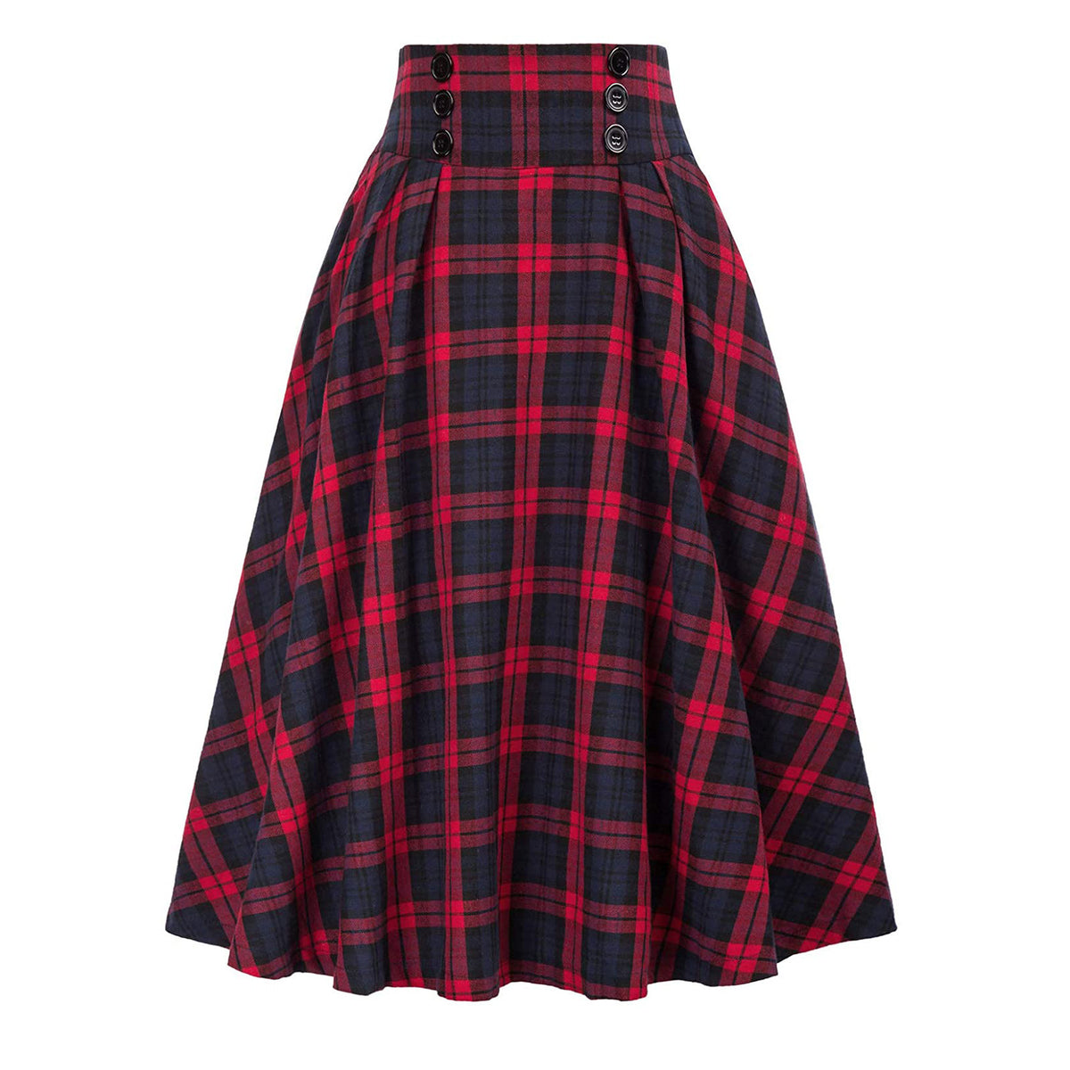 Retro Plaid High Waist Midi Skirt - Red - 1