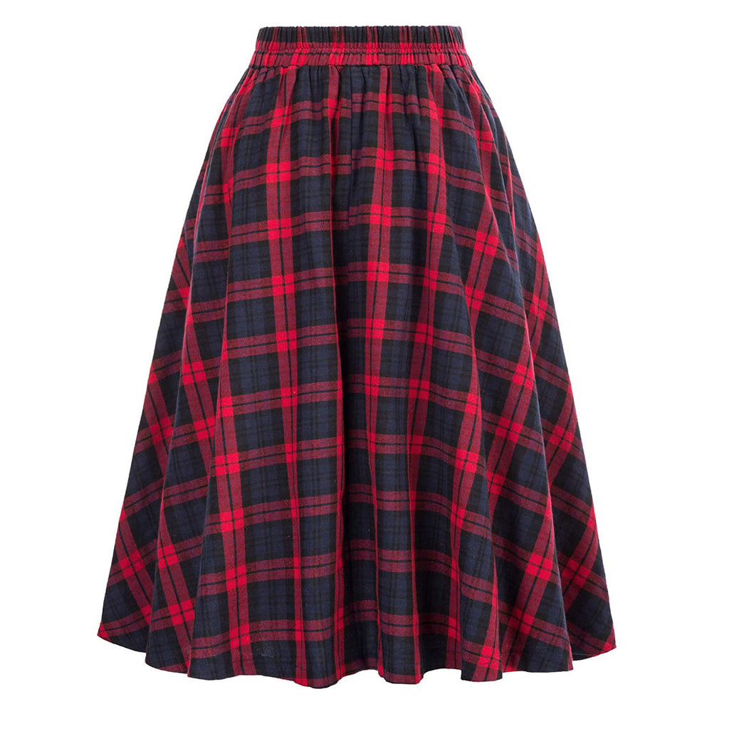 Retro Plaid High Waist Midi Skirt - Red - 2