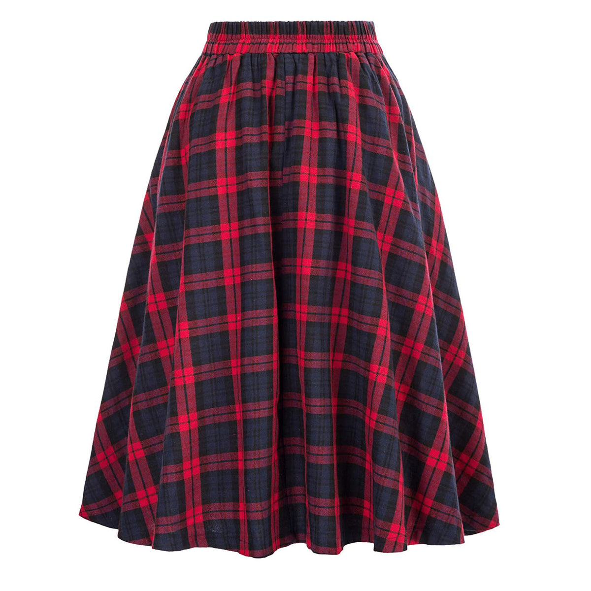 Retro Plaid High Waist Midi Skirt - Red - 2
