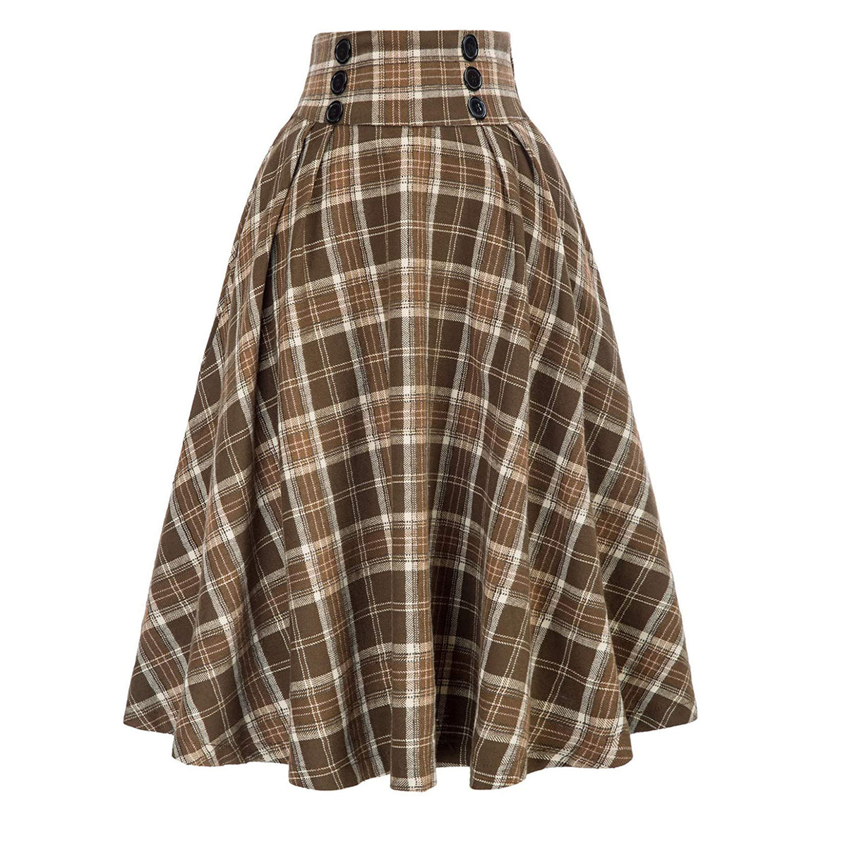 Retro Plaid High Waist Midi Skirt - Yellow