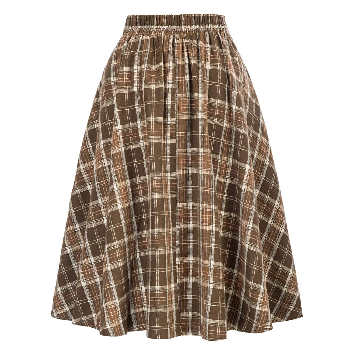 Retro Plaid High Waist Midi Skirt - Yellow - 1