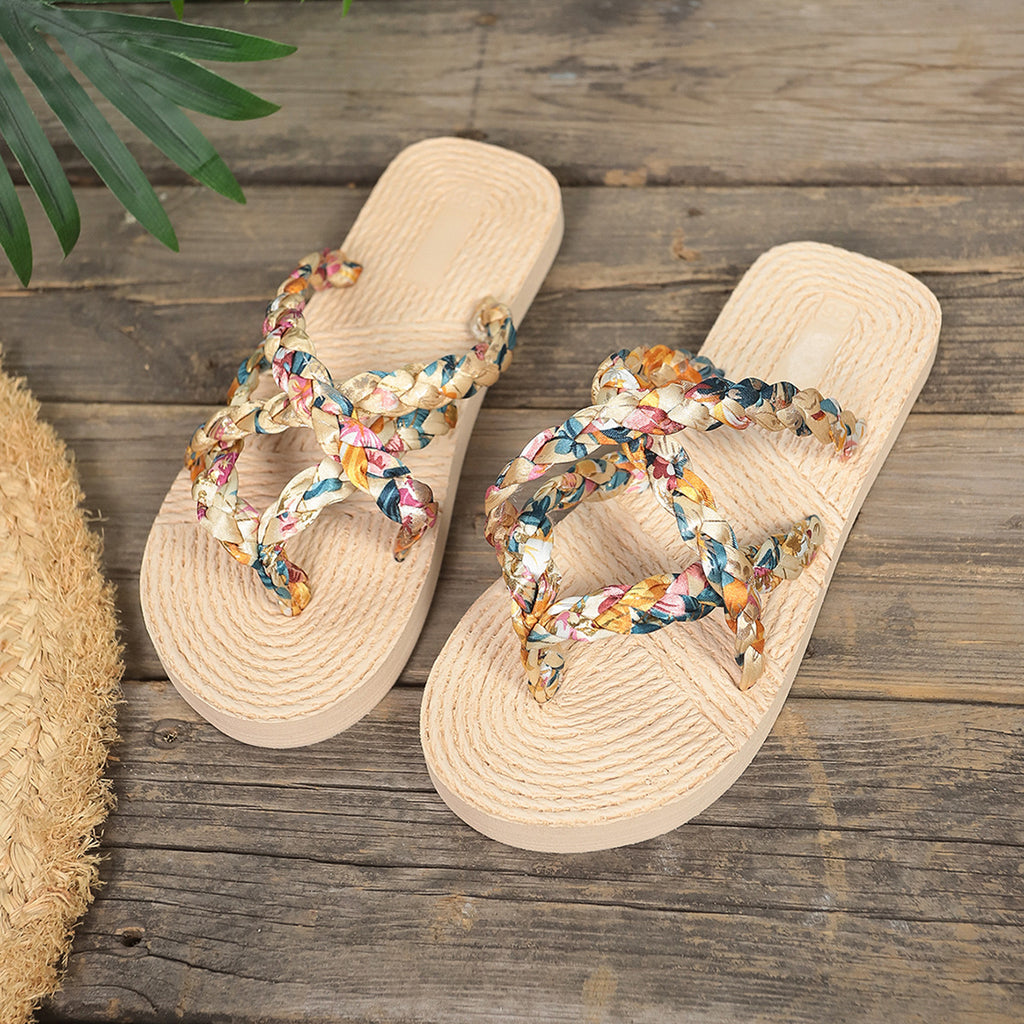Floral Braided Cross Strap Platform Sandals - Camel - 1