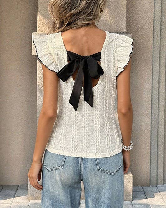 Ruffle Cap Sleeve Bow Back Tee