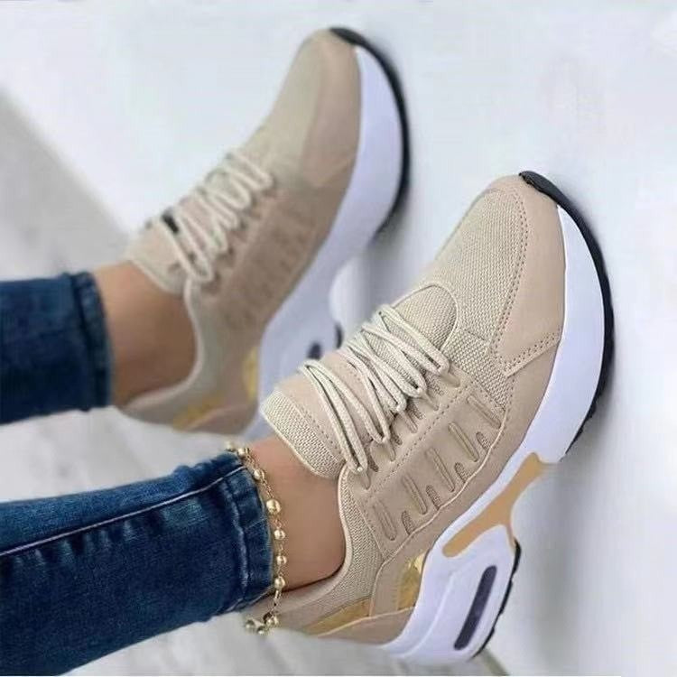 Air Cushion Lace Up Wedge Sneakers - Champagne
