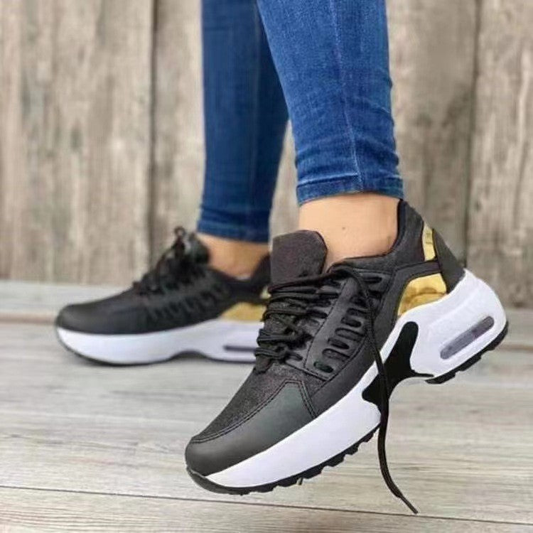 Air Cushion Lace Up Wedge Sneakers