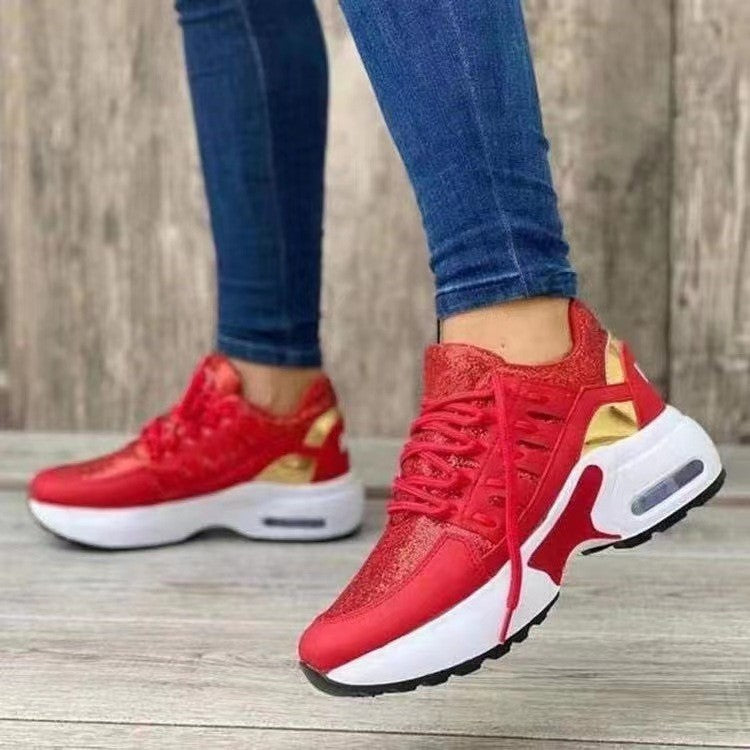 Air Cushion Lace Up Wedge Sneakers