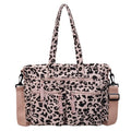 Leopard Corduroy Tote Bag with Zip Pockets - Pink