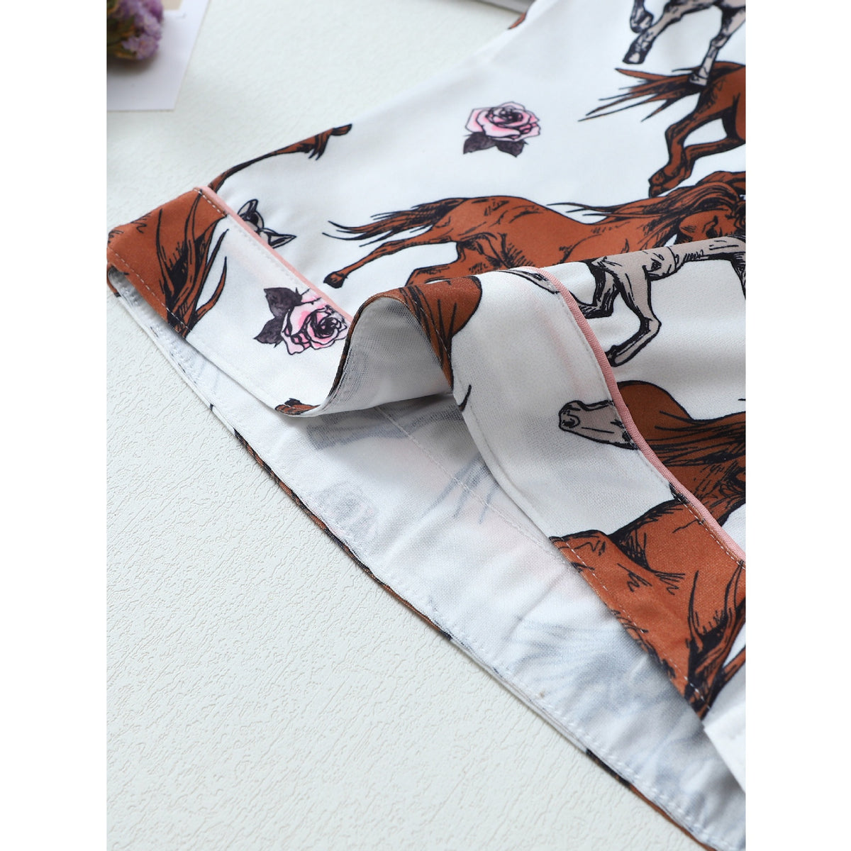 Horse Print Short Sleeve Pajama Set - White - 1