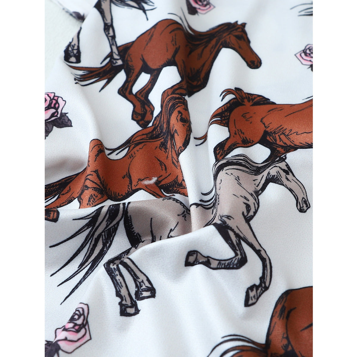 Horse Print Short Sleeve Pajama Set - White - 2