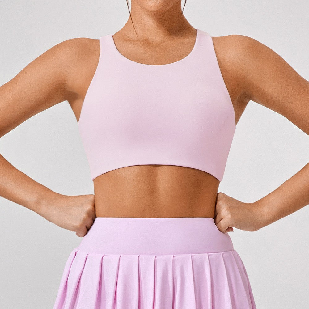 Asymmetric Cutout Back Smooth Stretch Sports Bra - Light Pink