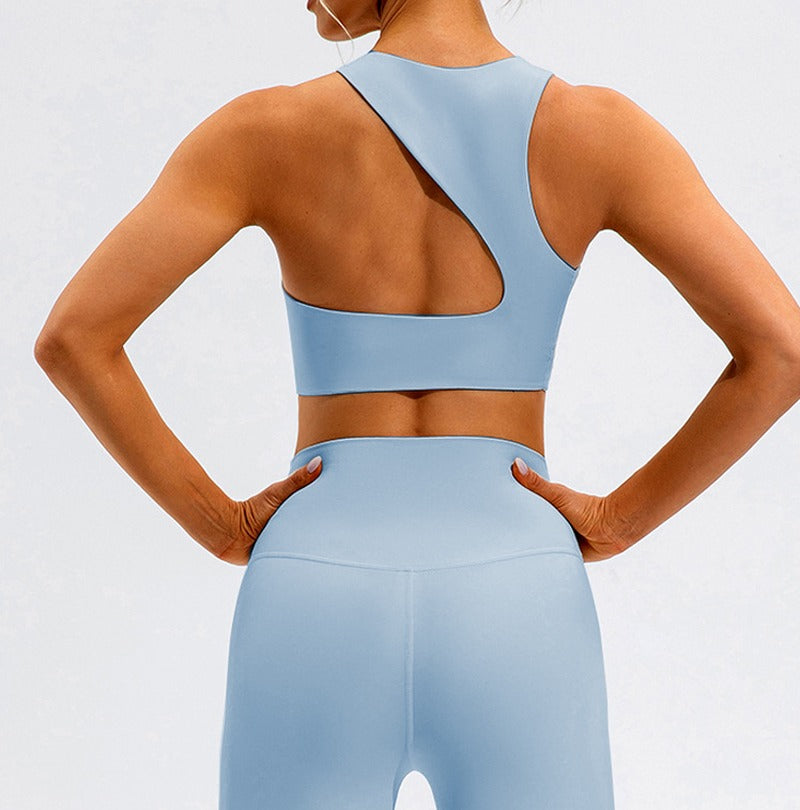 Asymmetric Cutout Back Smooth Stretch Sports Bra - Sky Blue