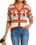 Pumpkin Fair Isle Button Knit Cardigan - Orange
