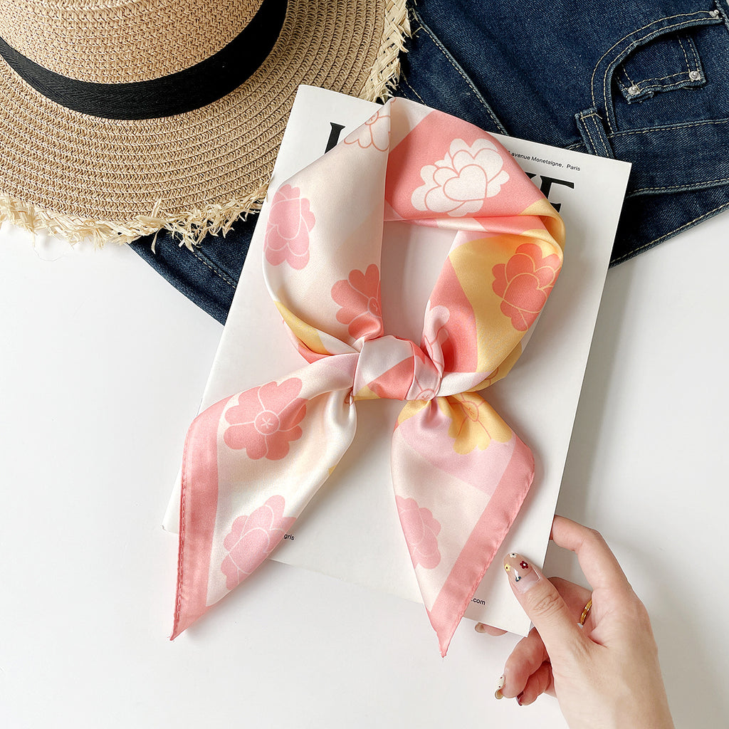 Checkerboard Floral Print Square Bandana - Pink - 1