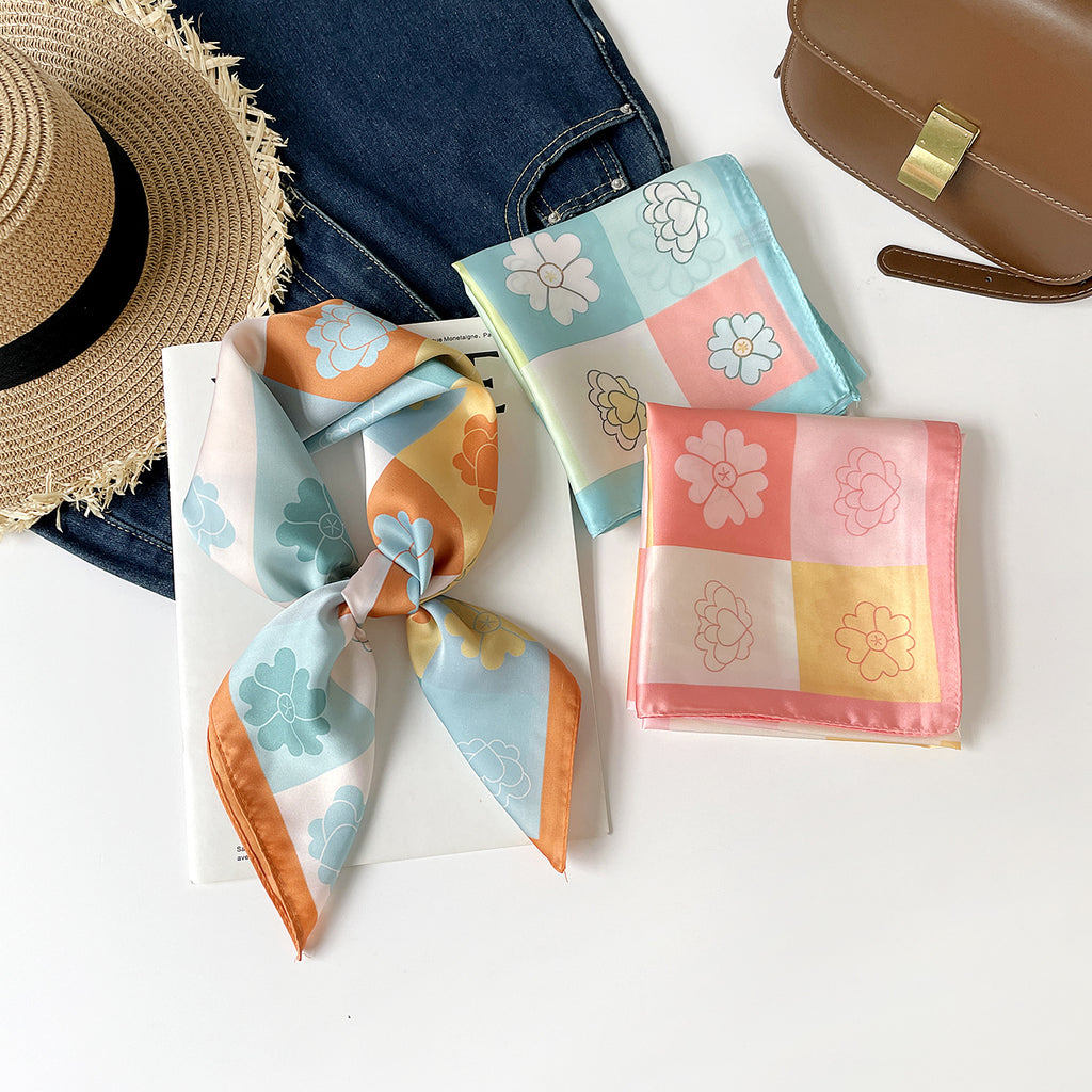 Checkerboard Floral Print Square Bandana