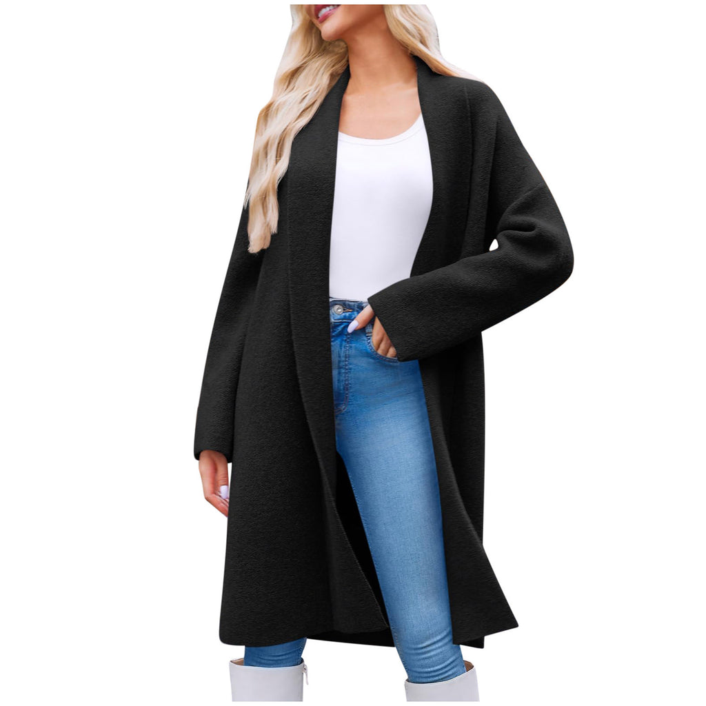 Shawl Collar Longline Open Front Cardigan - Black