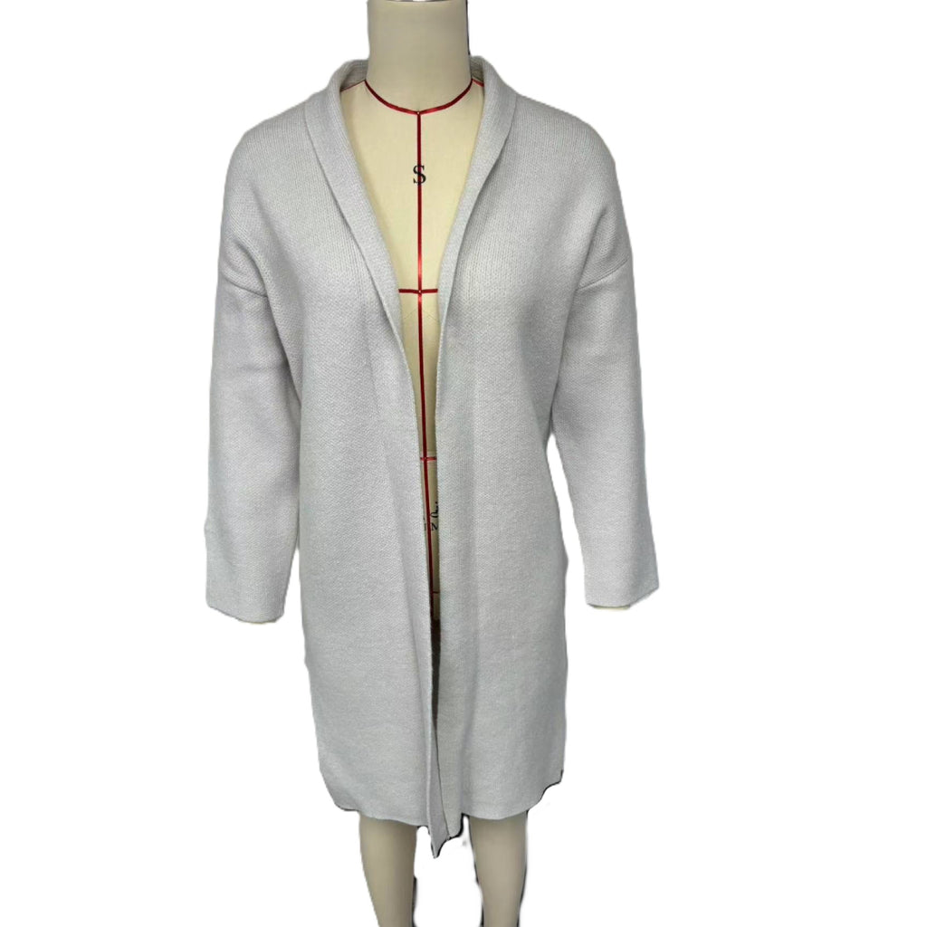 Shawl Collar Longline Open Front Cardigan - Grey